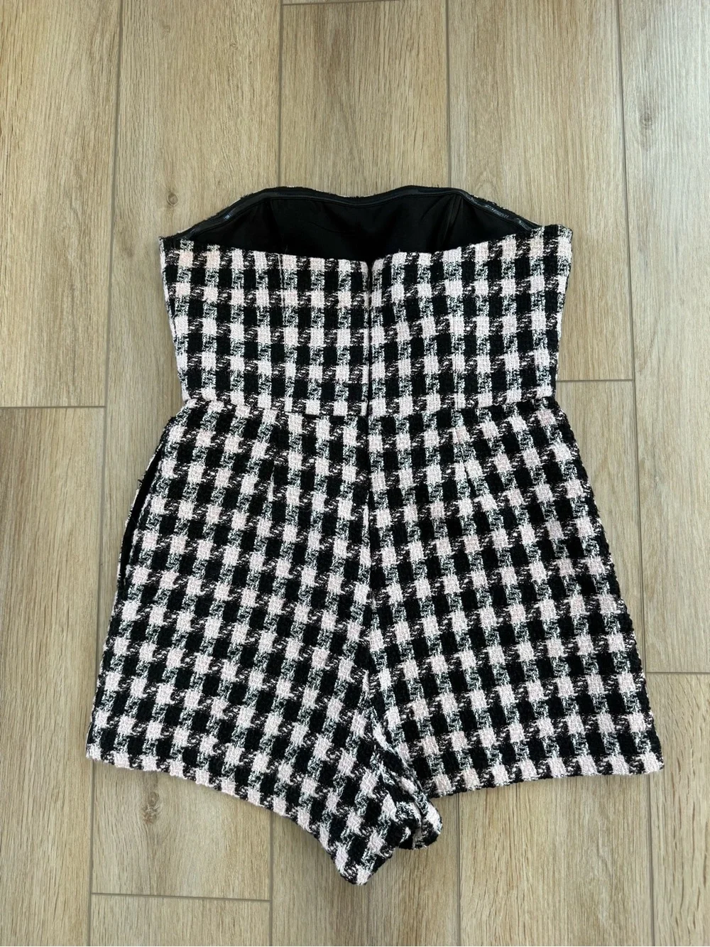 Hutch Black and Pink Tweed Strapless Romper